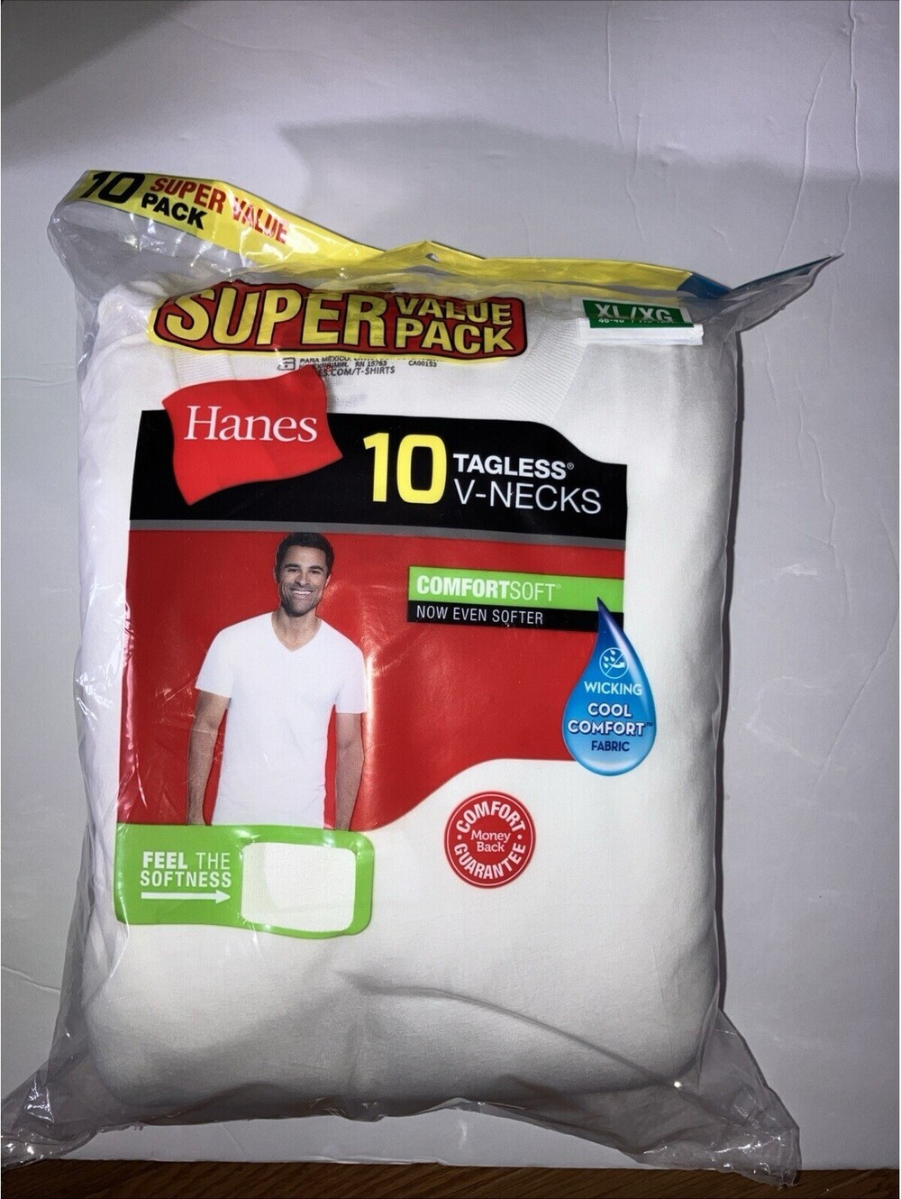 Hanes Men's Tagless V-Neck T-Shirts 10-Pack XL White Undershirts 100% Cotton NEW